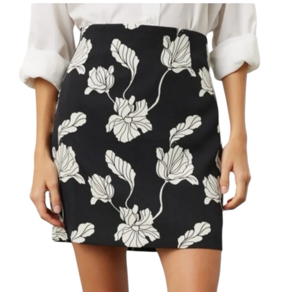 Adam Lippes Black White Floral Twill Pencil Skirt Women’s Size 14